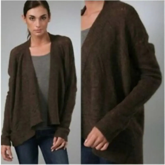Vince Sweaters - Vince Women’s Yak Hair & Wool Drop Needle Open Front Brown Cardigan Sweater XS
